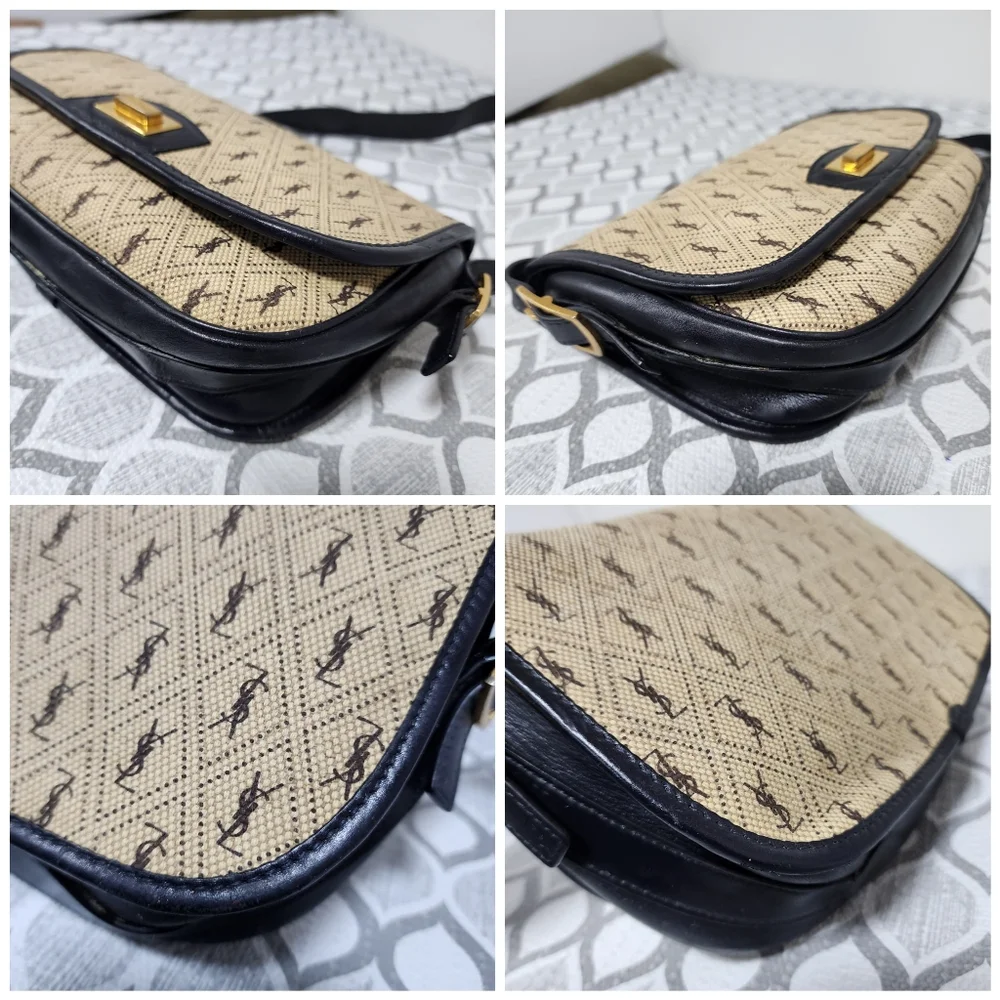 Yves Saint LaurentBeige/Navy Canvas Monogram Satchel Crossbody Bag
